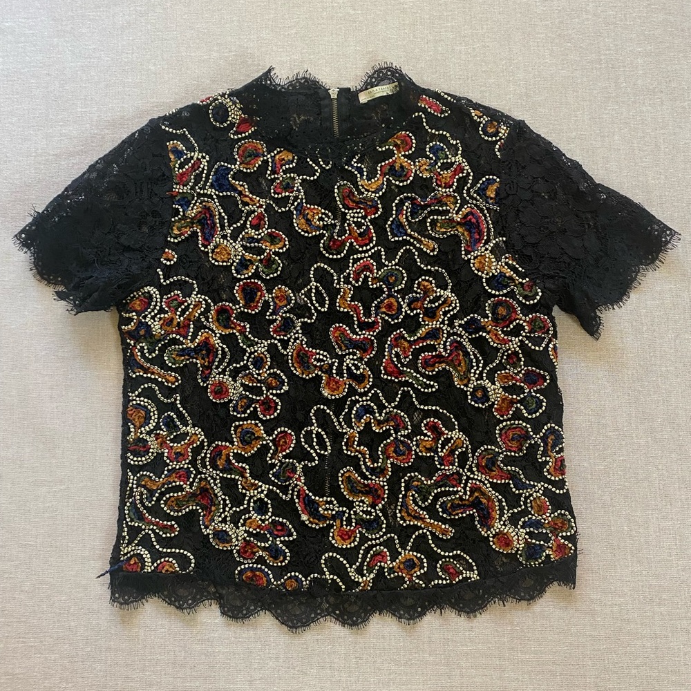 Zara lace 3D embroidered whimsigoth gothic witchy crochet top size L